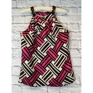 Milly of New York black & Pink Geometric Silk Tank Tortoise Shell Links Size 2.